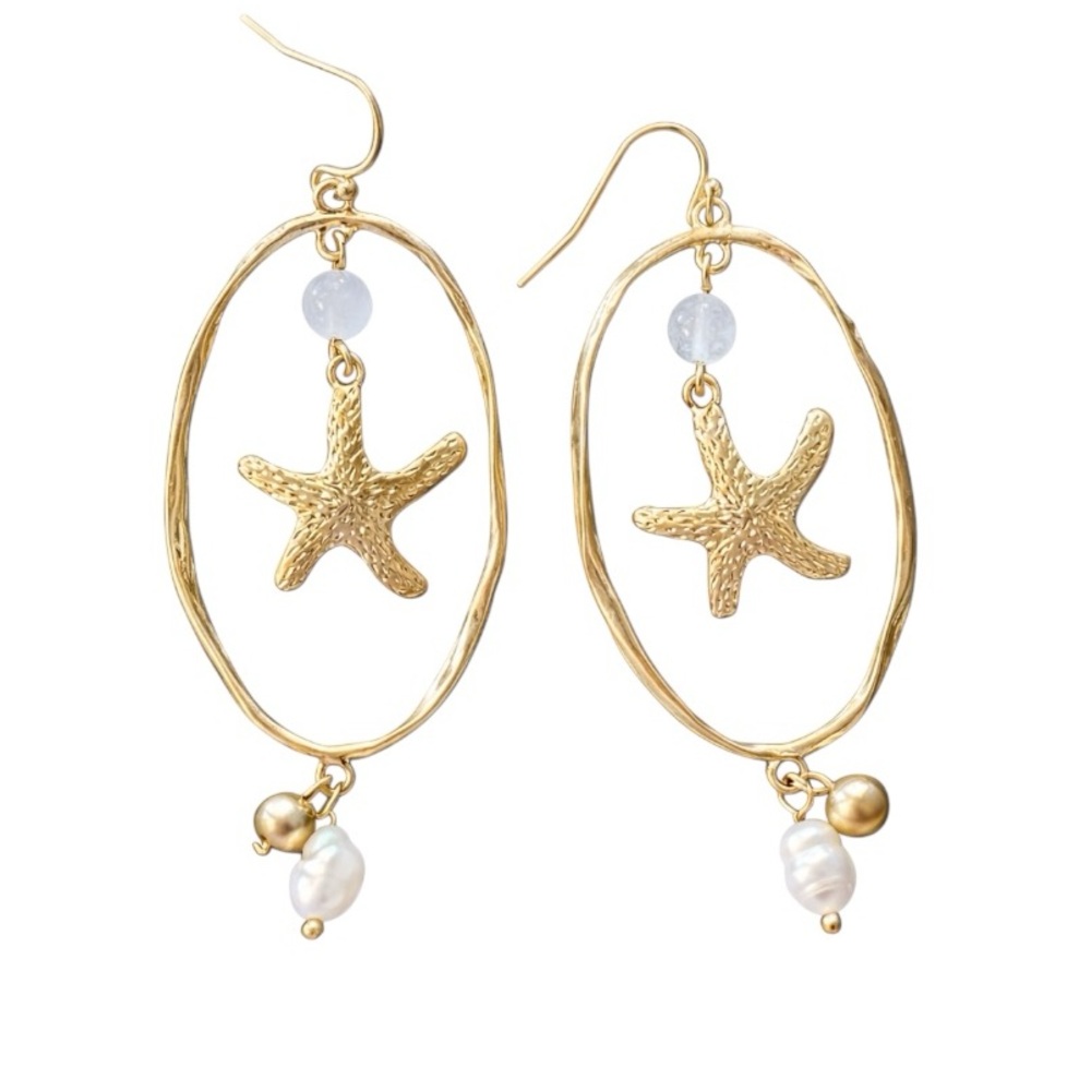 Oval Pearl Starfish Earrings - Picture 3 of 15